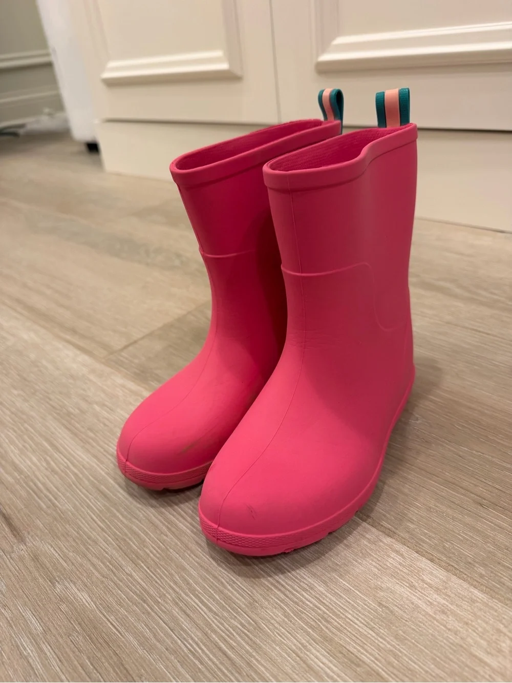 totes Kids Hot Pink Rain Boots with Teal Pull Tabs from target